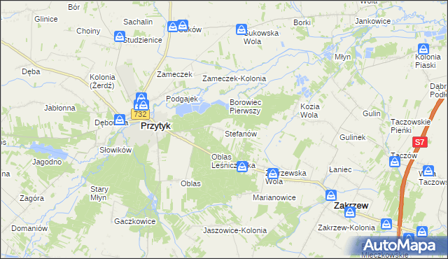 mapa Stefanów gmina Przytyk, Stefanów gmina Przytyk na mapie Targeo