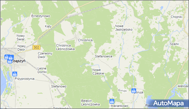 mapa Stefanowice gmina Zbąszyń, Stefanowice gmina Zbąszyń na mapie Targeo