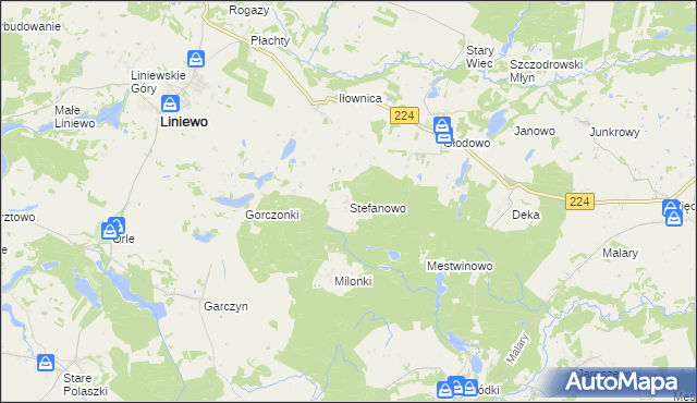 mapa Stefanowo gmina Liniewo, Stefanowo gmina Liniewo na mapie Targeo
