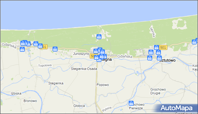 mapa Stegna powiat nowodworski, Stegna powiat nowodworski na mapie Targeo