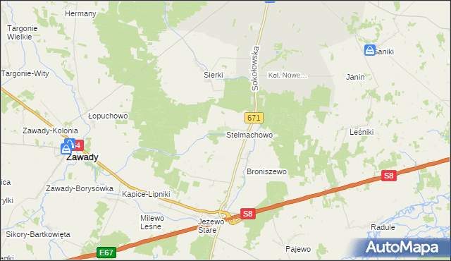 mapa Stelmachowo gmina Tykocin, Stelmachowo gmina Tykocin na mapie Targeo