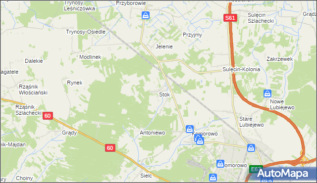 mapa Stok gmina Ostrów Mazowiecka, Stok gmina Ostrów Mazowiecka na mapie Targeo