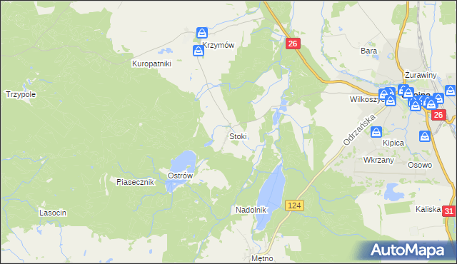 mapa Stoki gmina Chojna, Stoki gmina Chojna na mapie Targeo
