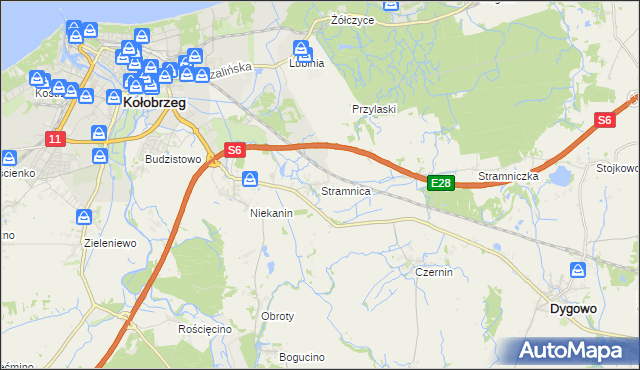 mapa Stramnica gmina Kołobrzeg, Stramnica gmina Kołobrzeg na mapie Targeo
