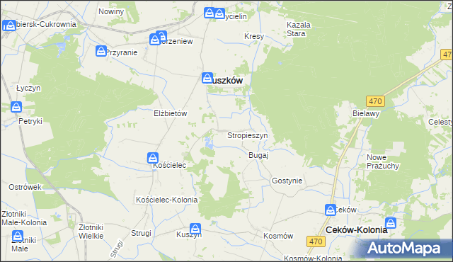 mapa Stropieszyn gmina Mycielin, Stropieszyn gmina Mycielin na mapie Targeo