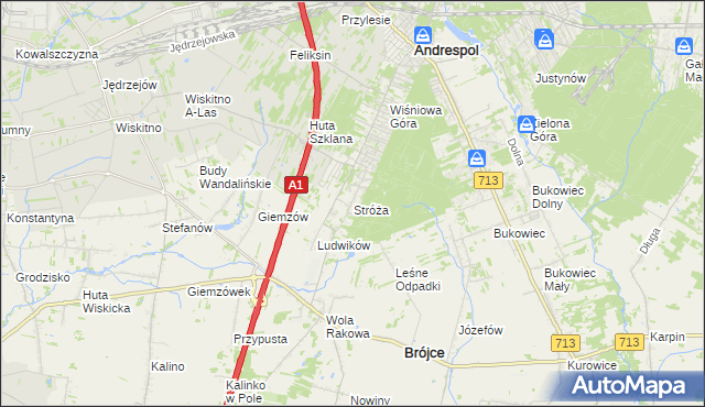 mapa Stróża gmina Andrespol, Stróża gmina Andrespol na mapie Targeo