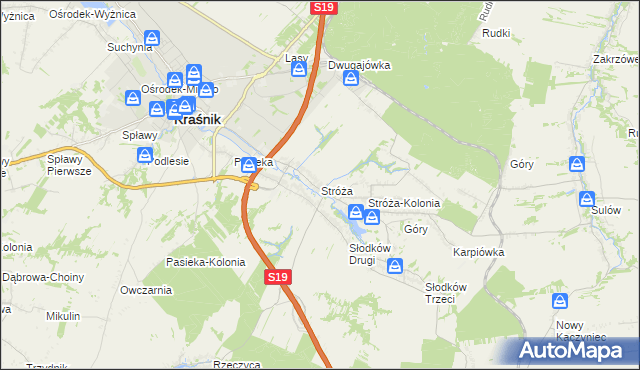 mapa Stróża gmina Kraśnik, Stróża gmina Kraśnik na mapie Targeo