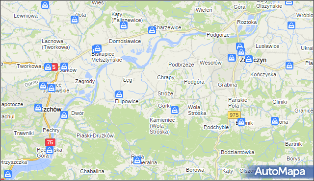 mapa Stróże gmina Zakliczyn, Stróże gmina Zakliczyn na mapie Targeo