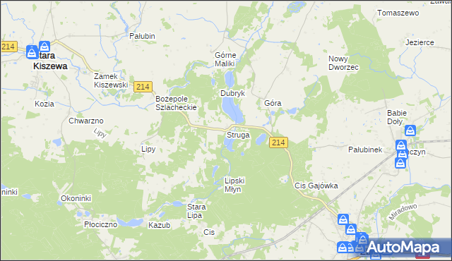 mapa Struga gmina Stara Kiszewa, Struga gmina Stara Kiszewa na mapie Targeo