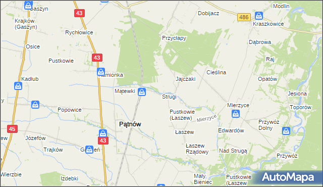 mapa Strugi gmina Wierzchlas, Strugi gmina Wierzchlas na mapie Targeo