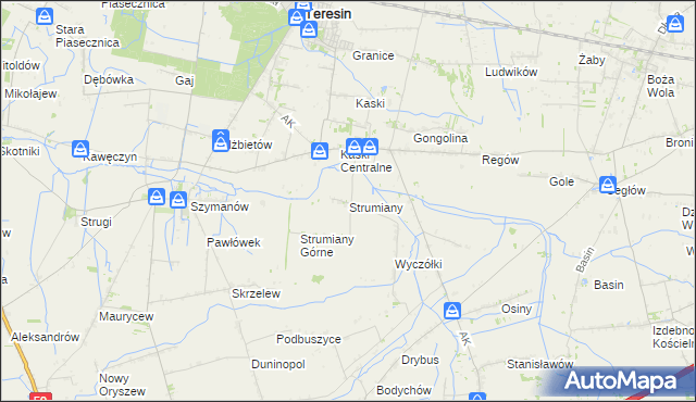 mapa Strumiany gmina Baranów, Strumiany gmina Baranów na mapie Targeo