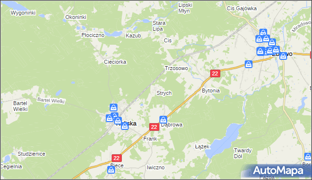 mapa Strych gmina Kaliska, Strych gmina Kaliska na mapie Targeo