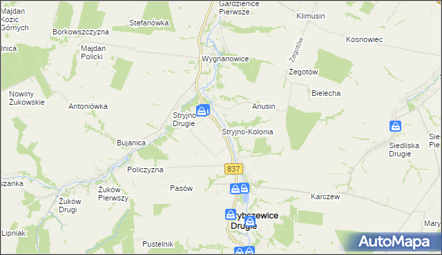 mapa Stryjno-Kolonia, Stryjno-Kolonia na mapie Targeo