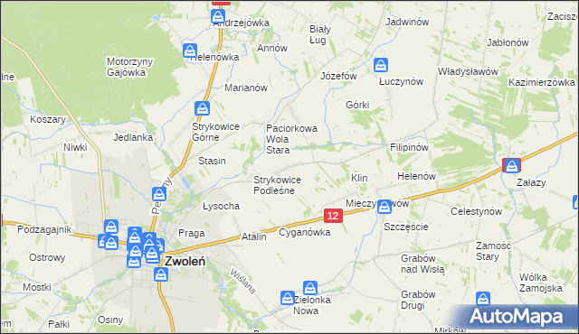 mapa Strykowice Błotne, Strykowice Błotne na mapie Targeo