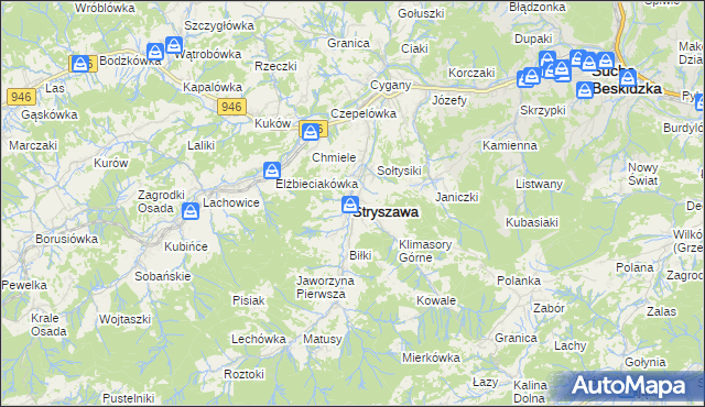 mapa Stryszawa, Stryszawa na mapie Targeo
