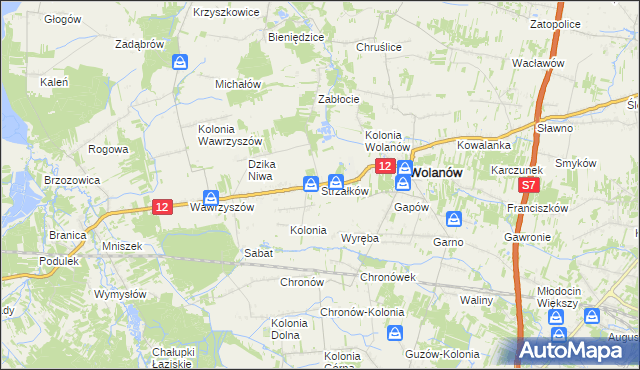 mapa Strzałków gmina Wolanów, Strzałków gmina Wolanów na mapie Targeo