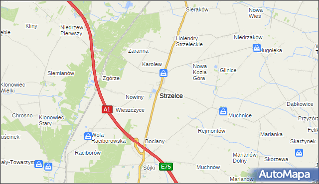 mapa Strzelce powiat kutnowski, Strzelce powiat kutnowski na mapie Targeo