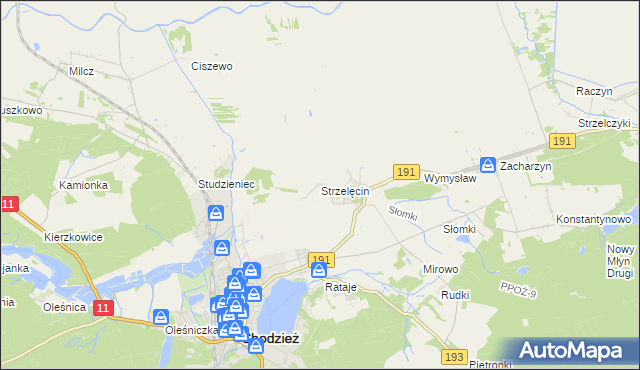 mapa Strzelęcin, Strzelęcin na mapie Targeo