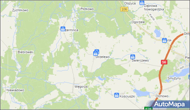 mapa Strzelewo gmina Nowogard, Strzelewo gmina Nowogard na mapie Targeo