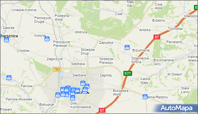 mapa Strzeżów Pierwszy, Strzeżów Pierwszy na mapie Targeo