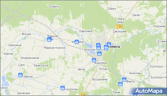 mapa Strzyżów gmina Drzewica, Strzyżów gmina Drzewica na mapie Targeo