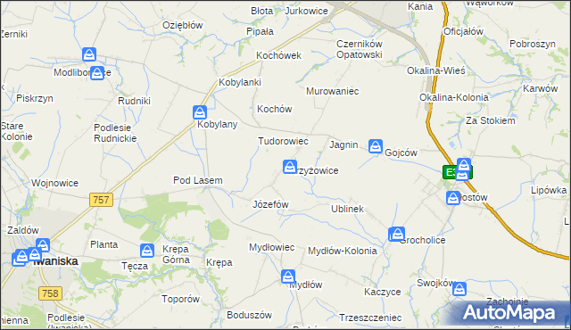 mapa Strzyżowice gmina Opatów, Strzyżowice gmina Opatów na mapie Targeo