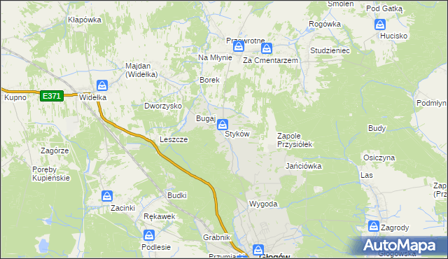 mapa Styków gmina Głogów Małopolski, Styków gmina Głogów Małopolski na mapie Targeo