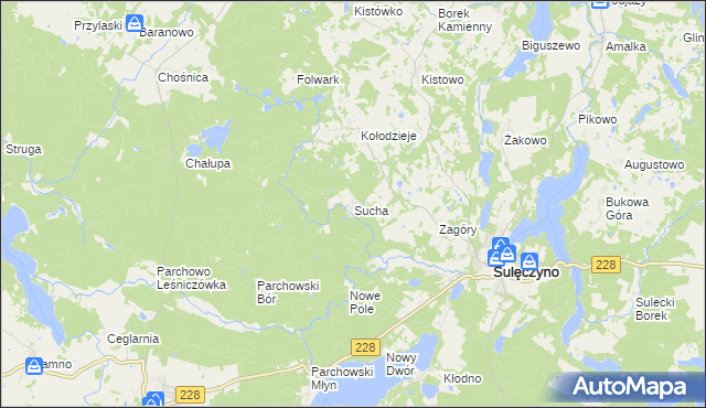 mapa Sucha gmina Sulęczyno, Sucha gmina Sulęczyno na mapie Targeo