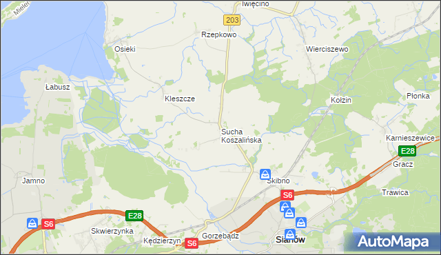 mapa Sucha Koszalińska, Sucha Koszalińska na mapie Targeo