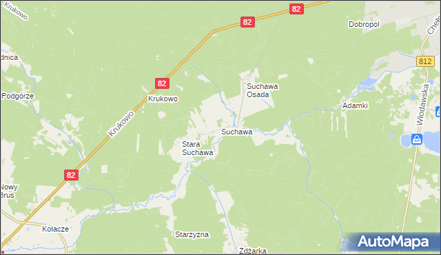 mapa Suchawa gmina Wyryki, Suchawa gmina Wyryki na mapie Targeo
