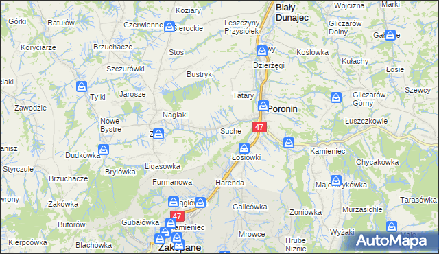 mapa Suche gmina Poronin, Suche gmina Poronin na mapie Targeo