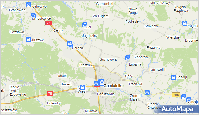 mapa Suchowola gmina Chmielnik, Suchowola gmina Chmielnik na mapie Targeo