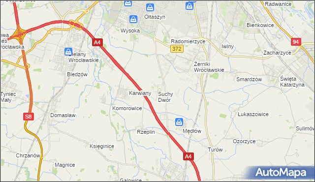 mapa Suchy Dwór gmina Żórawina, Suchy Dwór gmina Żórawina na mapie Targeo