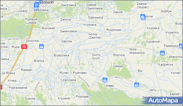 mapa Suchy Grunt gmina Szczucin, Suchy Grunt gmina Szczucin na mapie Targeo
