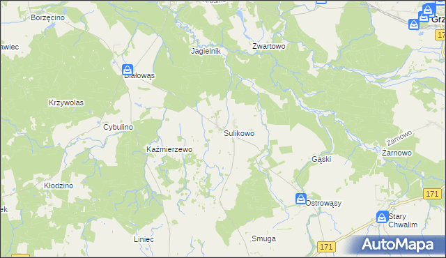 mapa Sulikowo gmina Barwice, Sulikowo gmina Barwice na mapie Targeo