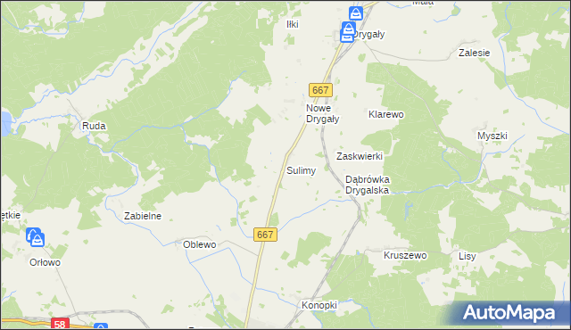mapa Sulimy gmina Biała Piska, Sulimy gmina Biała Piska na mapie Targeo