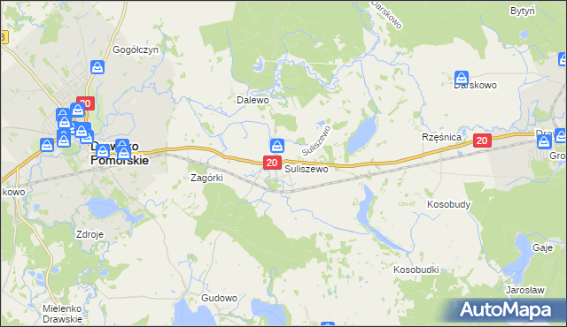 mapa Suliszewo gmina Drawsko Pomorskie, Suliszewo gmina Drawsko Pomorskie na mapie Targeo