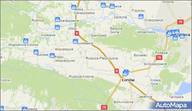 mapa Suliszów gmina Łoniów, Suliszów gmina Łoniów na mapie Targeo