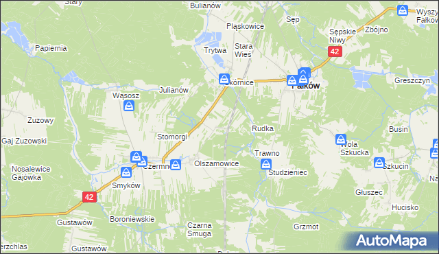 mapa Sułków gmina Fałków, Sułków gmina Fałków na mapie Targeo