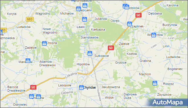 mapa Sułkowice gmina Chynów, Sułkowice gmina Chynów na mapie Targeo