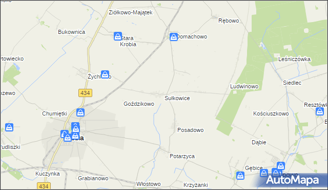 mapa Sułkowice gmina Krobia, Sułkowice gmina Krobia na mapie Targeo