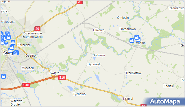 mapa Sułkowo gmina Stargard, Sułkowo gmina Stargard na mapie Targeo