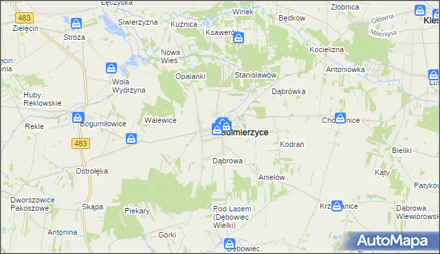 mapa Sulmierzyce powiat pajęczański, Sulmierzyce powiat pajęczański na mapie Targeo