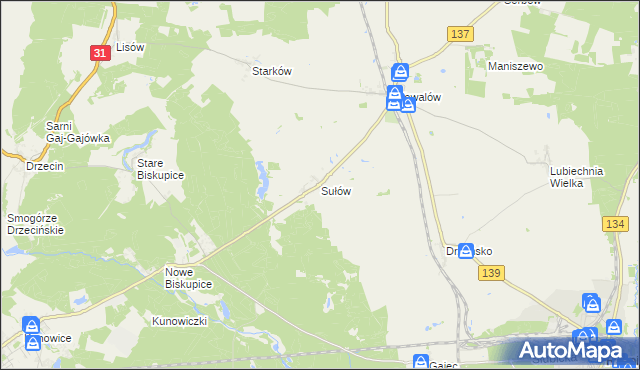 mapa Sułów gmina Rzepin, Sułów gmina Rzepin na mapie Targeo