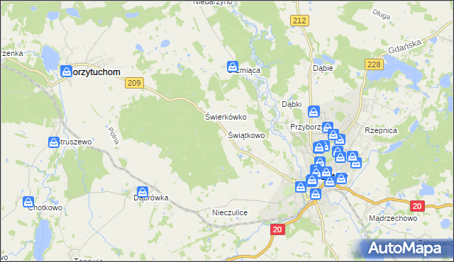 mapa Świątkowo gmina Bytów, Świątkowo gmina Bytów na mapie Targeo