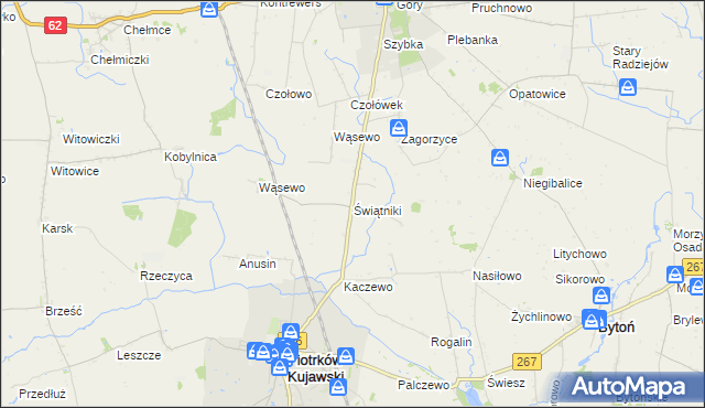 mapa Świątniki gmina Piotrków Kujawski, Świątniki gmina Piotrków Kujawski na mapie Targeo