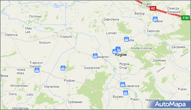 mapa Świątniki gmina Rzgów, Świątniki gmina Rzgów na mapie Targeo