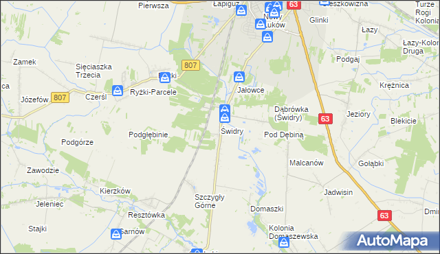 mapa Świdry gmina Łuków, Świdry gmina Łuków na mapie Targeo