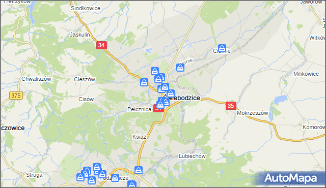 mapa Świebodzice, Świebodzice na mapie Targeo