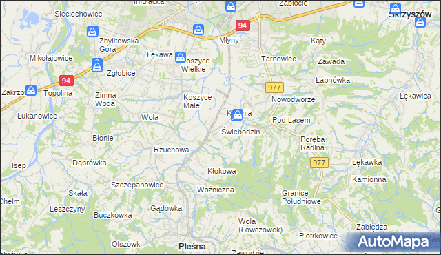 mapa Świebodzin gmina Pleśna, Świebodzin gmina Pleśna na mapie Targeo
